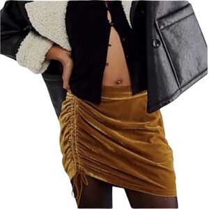 Free People Vivienne Velvet Mini Skirt Sz 12 Olive Green